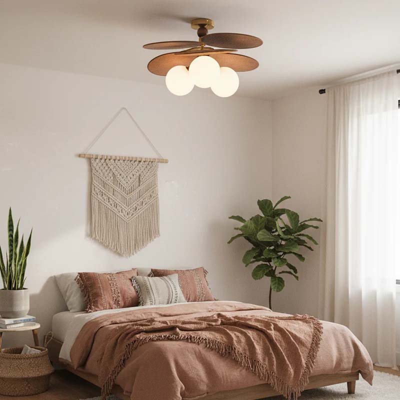 Modern ceiling light in a cozy bedroom with neutral tones