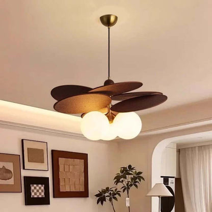 Modern ceiling pendant with wooden elements in a living room