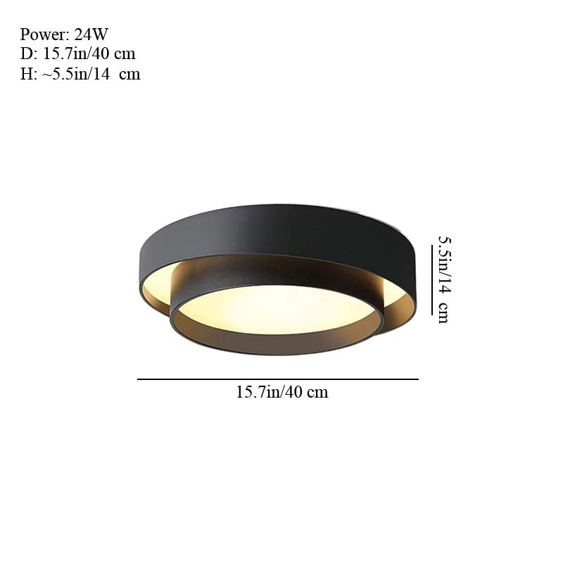 Black ceiling light fixture with measurements on a white background