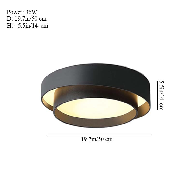 Black ceiling light fixture with dimensions on a white background