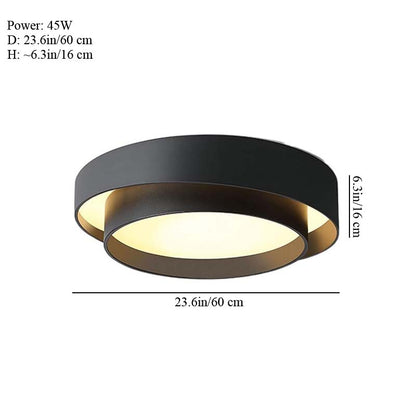 Black ceiling light fixture with measurements on a white background