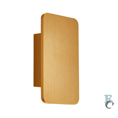 Gold wall-mounted light fixture on a white background