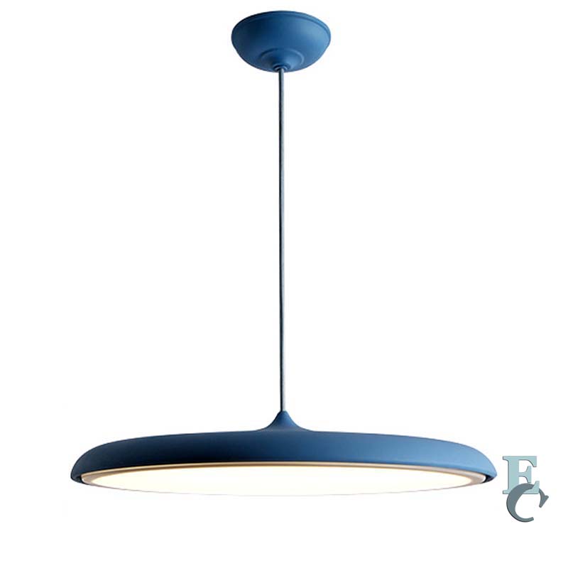 Blue pendant light on a white background