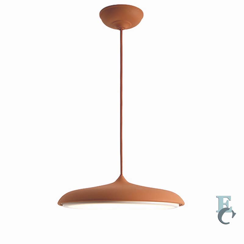 Orange Pendant Lamp Luna. Wini Macaron 4 Lunrlighting with brown trim on a white background.