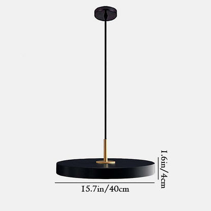 Black pendant light with measurements on a white background