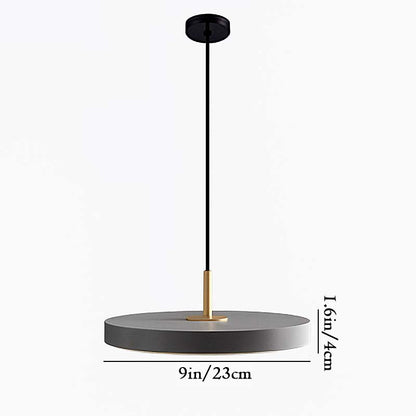 Pendant light with dimensions indicated on a white background