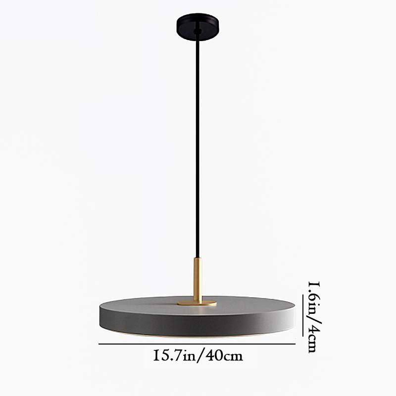 Pendant light with dimensions indicated on a white background