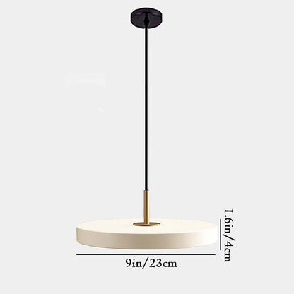 Pendant light with dimensions indicated on a white background