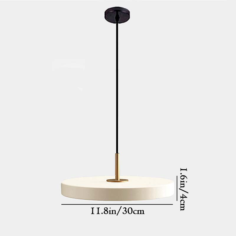 Pendant light with dimensions on a white background