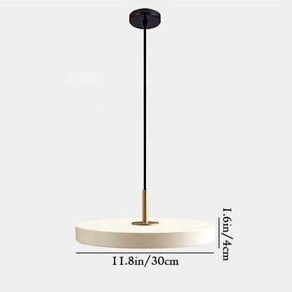 Pendant light with dimensions on a white background