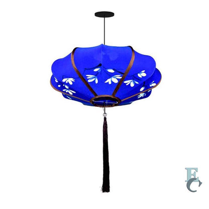 Blue floral pendant light on a white background