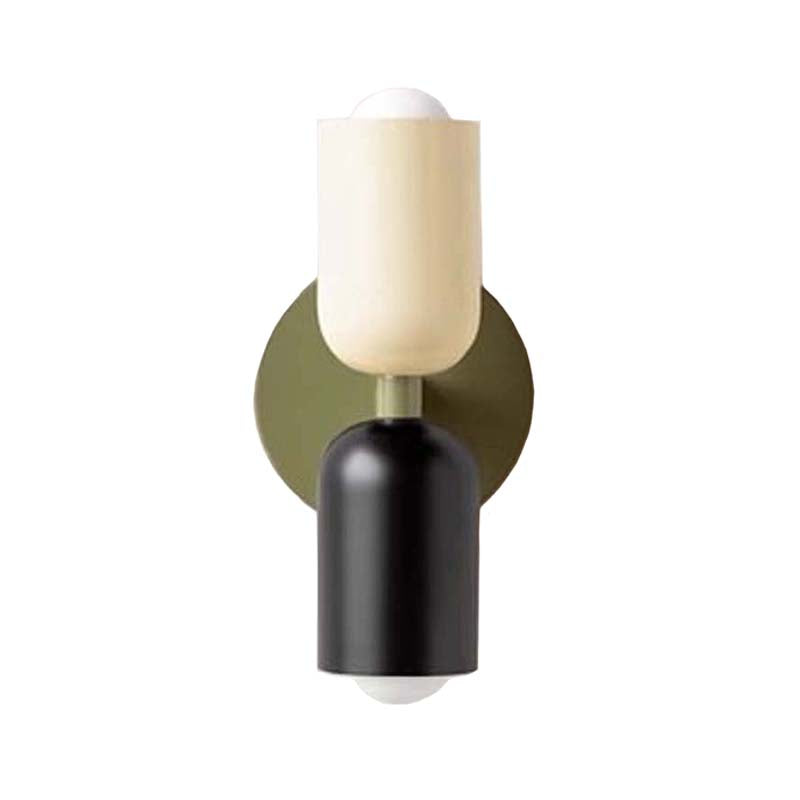 Wall sconce with black and beige design on a white background