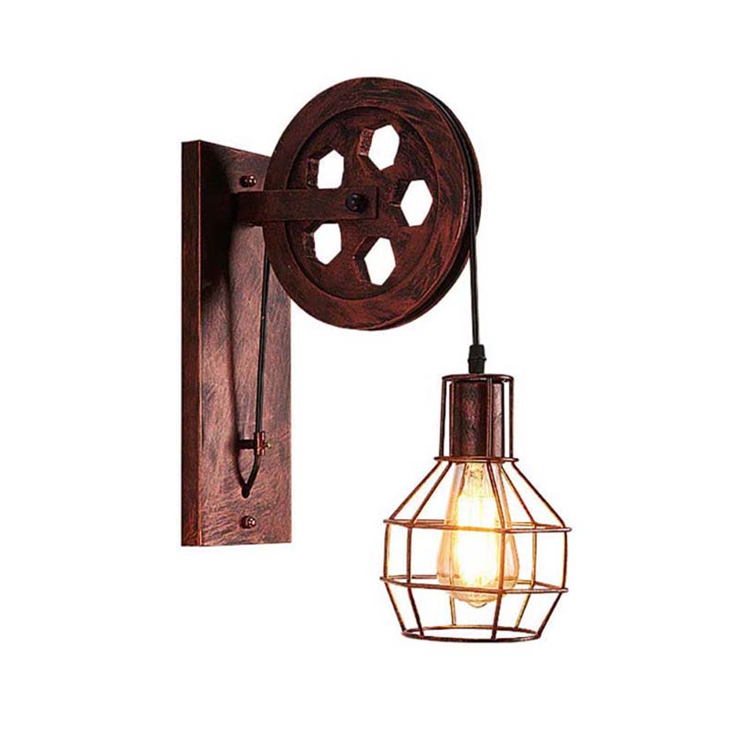 Vintage Retro Wall Sconce with metal pulley on white background.