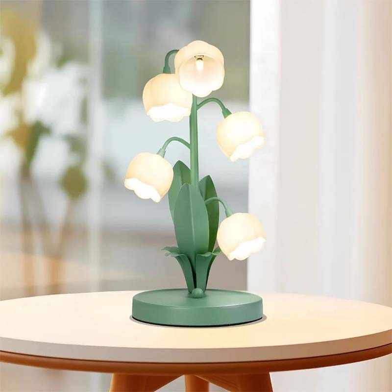 Decorative table lamp with floral design on a round table