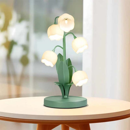 Decorative table lamp with floral design on a round table