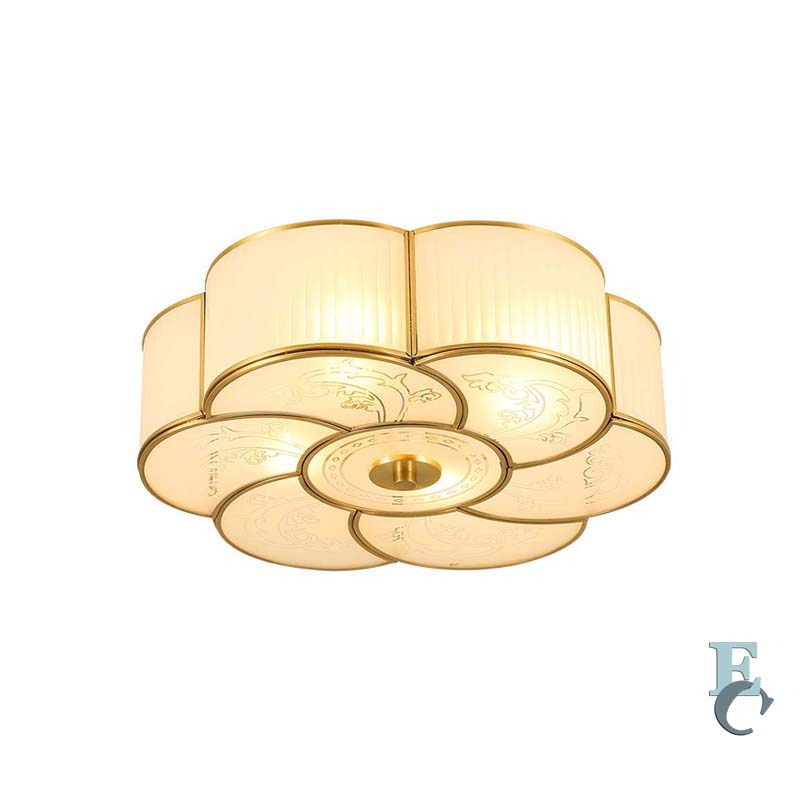 Surface Flower ceiling light with frosted glass and brass trim