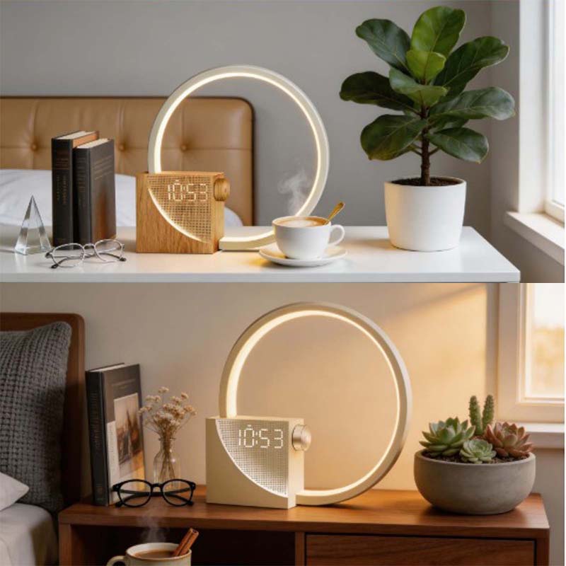 Warm light bedside alarm clock with night light function
