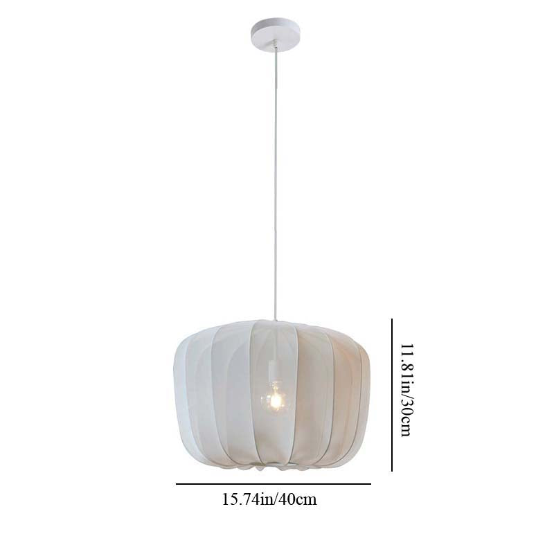 White pendant light with dimensions on a white background