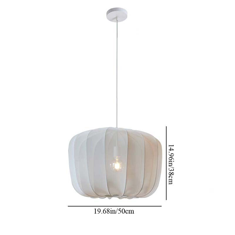 White pendant light with dimensions on a white background