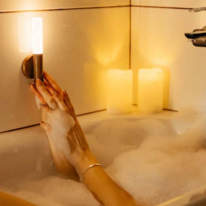 Wireless LED wall light for bathroom with motion sensor, soft night lighting and hands-free operation