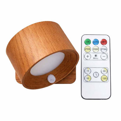 Wooden lamp with remote control on a white background