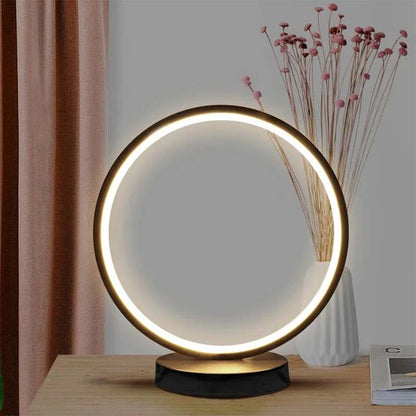 Modern black LED ring table lamp with warm light, stylish ring desk lamp for bedroom, living room or bedside lighting