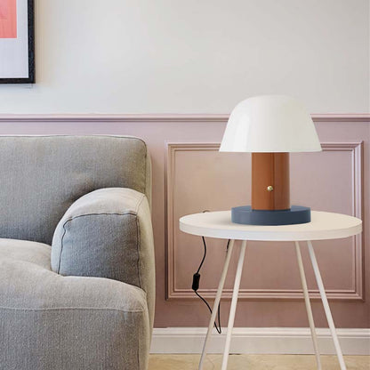 Nordic Mushroom LED Table Lamp on a small round white table in the living room interior.