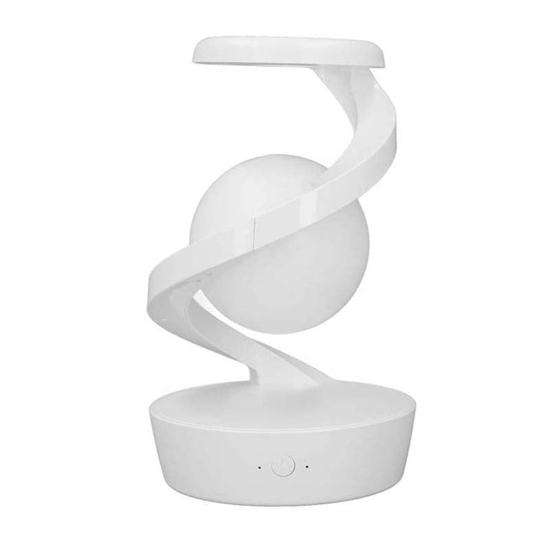 Saturn Helix – LED Desk Lamp with Wireless Charging mounted on a round base with a small on/off button.