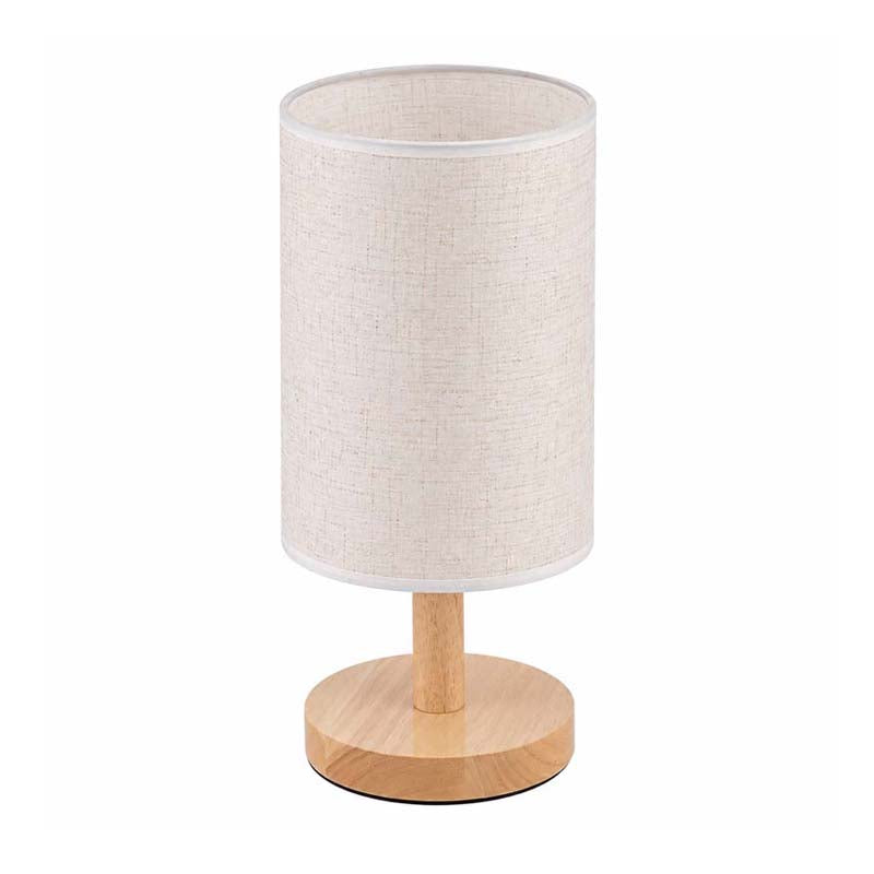 Wood Table Lamp with Natural Fabric Shade lampshade made of linen on white background