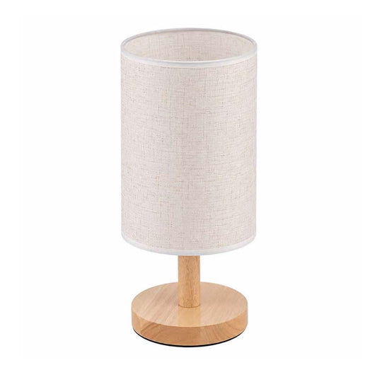 Wood Table Lamp with Natural Fabric Shade lampshade made of linen on white background