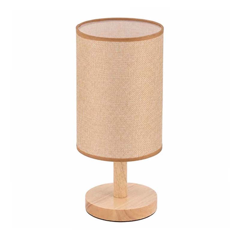 Wood Table Lamp with Natural Fabric Shade lampshade made of jute on white background