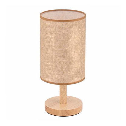 Wood Table Lamp with Natural Fabric Shade lampshade made of jute on white background